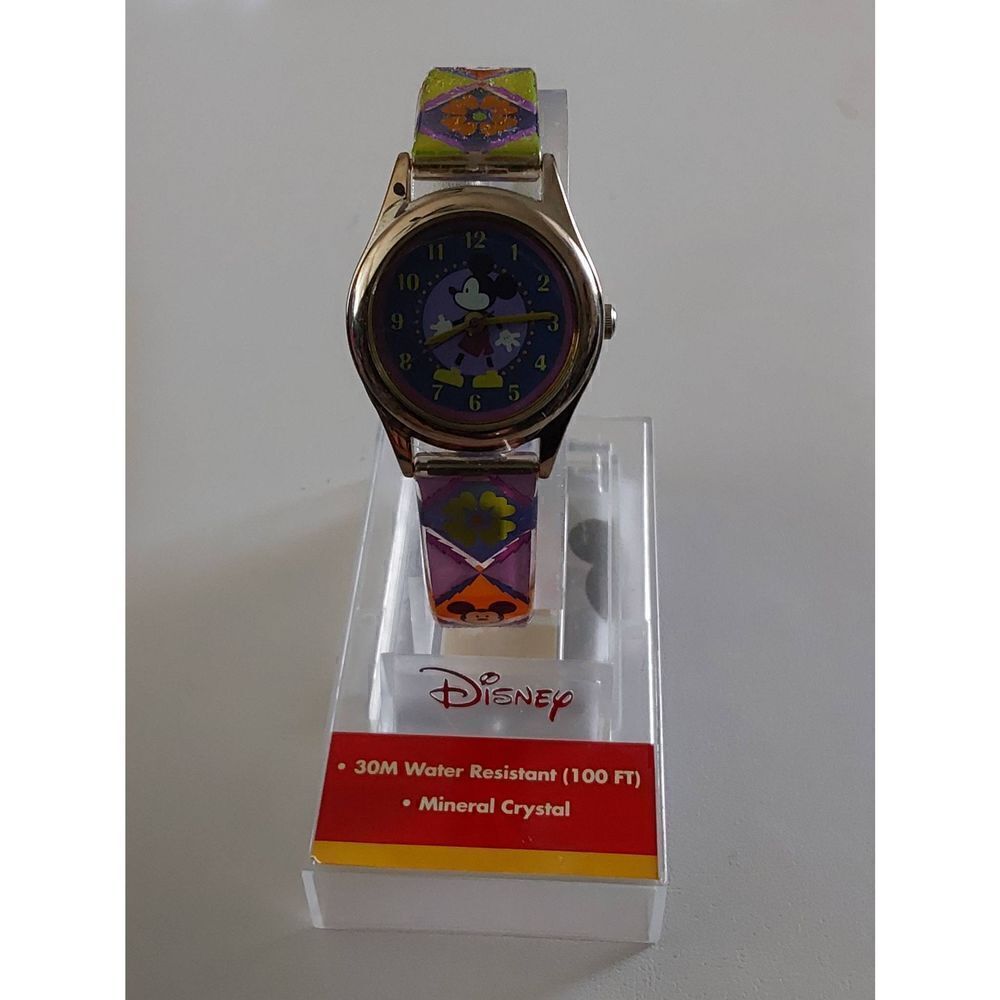 Vintage Seiko SII Disney Mickey Mouse Purple & Green Floral Watch~Retired Design